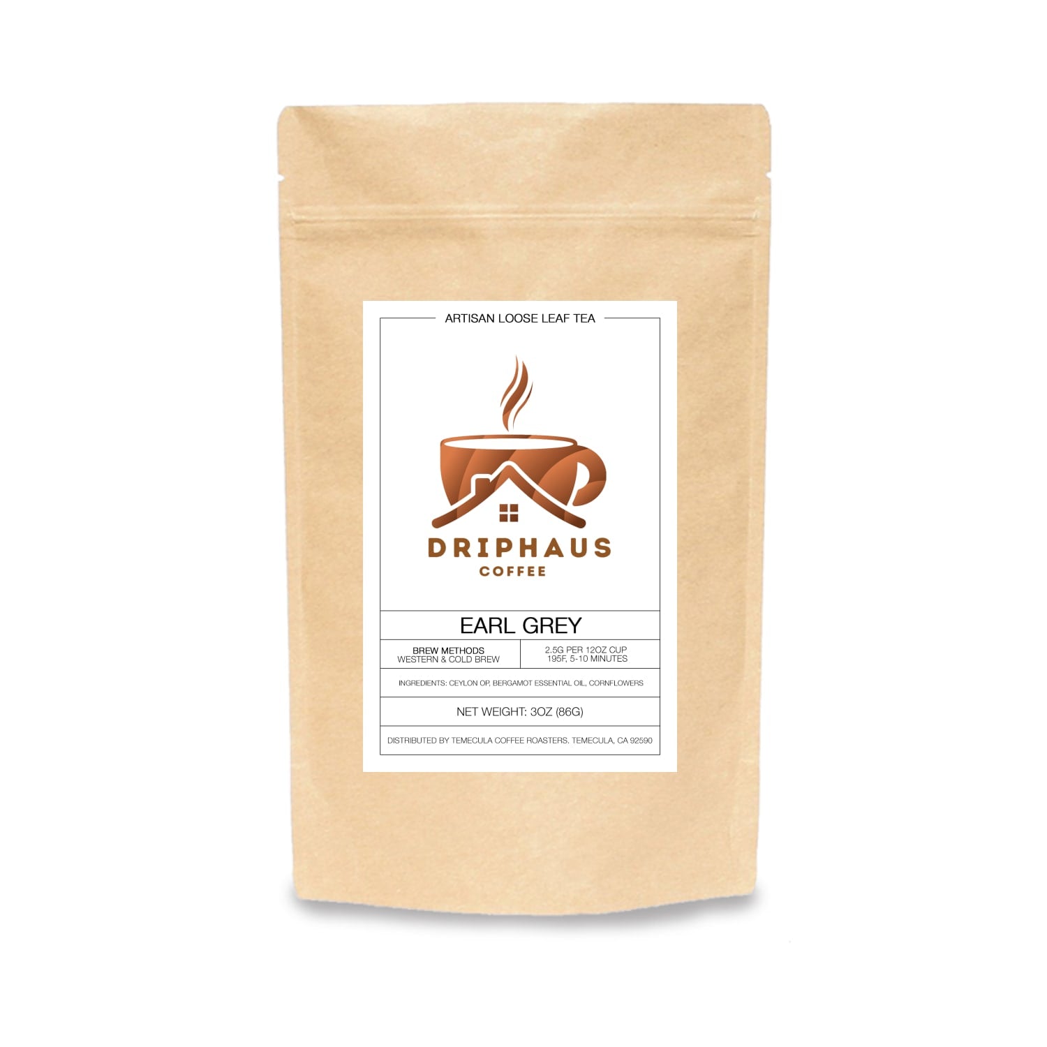 Drip Haus Coffee Earl Grey loose leaf tea package on a white background