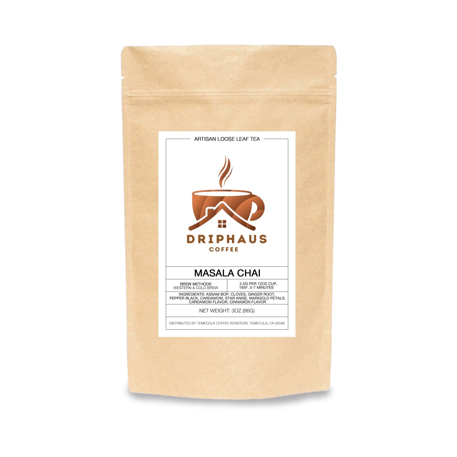 Drip Haus Coffee Masala Chai package on a white background